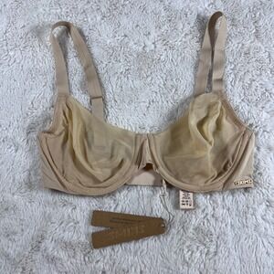 SKIMS Demi Bra Sand Sheer Mesh Underwire Adjustable Straps BR-DEM-1883 Size 32D